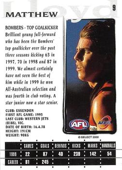 2000 Select AFL Millennium #9 Matthew Lloyd Back